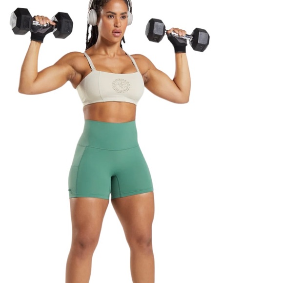 GYMSHARK LEGACY RUCHED TIGHT SHORTS in Hoya Green | Size Small - Picture 1 of 8